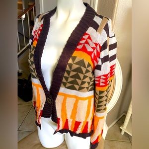 Anthropologie Sparrow Knit Brown & Orange Tribal Sweater/ Cardigan